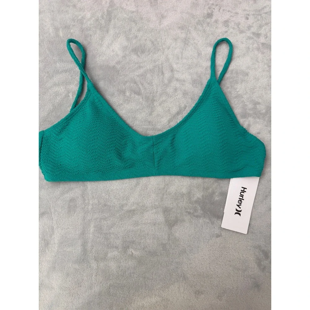 NWT Hurley Wave Scrunch Bralette Women Teal Bikini Swim Top XL $55